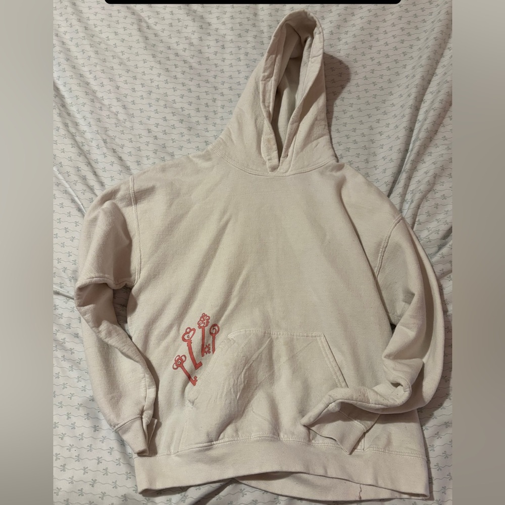 Cream Hoodie with pink Key Design five the label